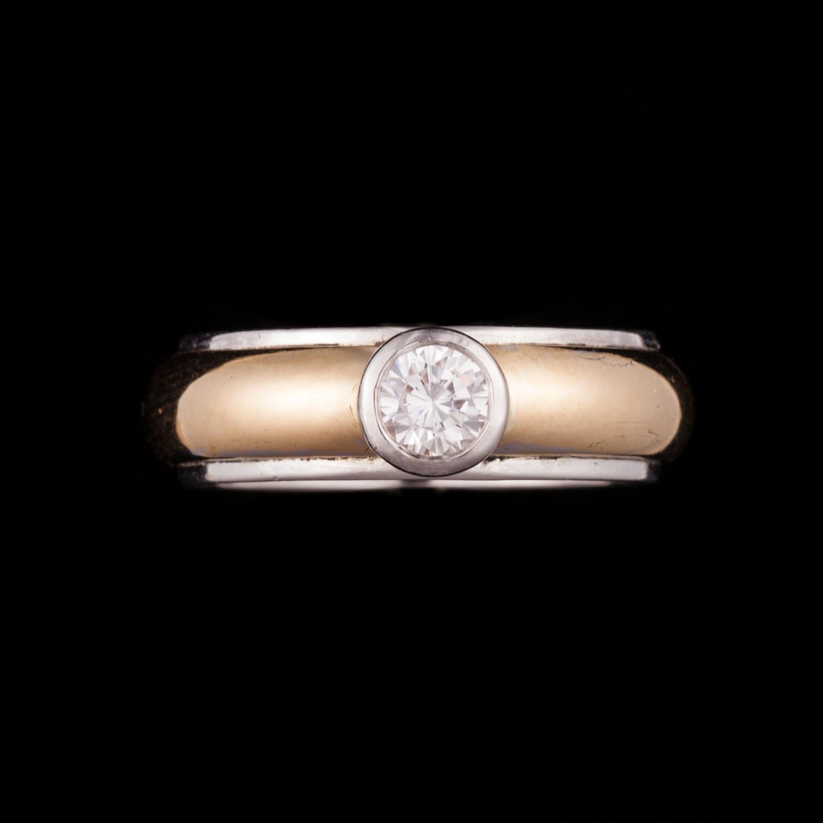RING, 14K guld, sterlingsilver, diamantimitation ca 0,35 ct. Vikt 7 g.