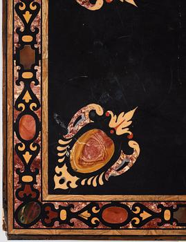 A pietre dure top, Italy, circa 1900, probably Rome or Naples. The stand in Louis XIV-style.