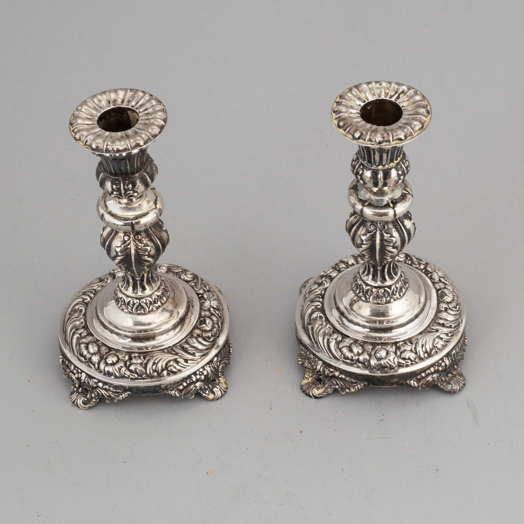 ERIK ADOLF ZETHELIUS, LJUSSTAKAR, ett par, silver, senempire, Stockholm 1839.