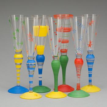 CHAMPAGNEGLAS, 7 st, "Clown", Anne Nilsson, Orrefors.