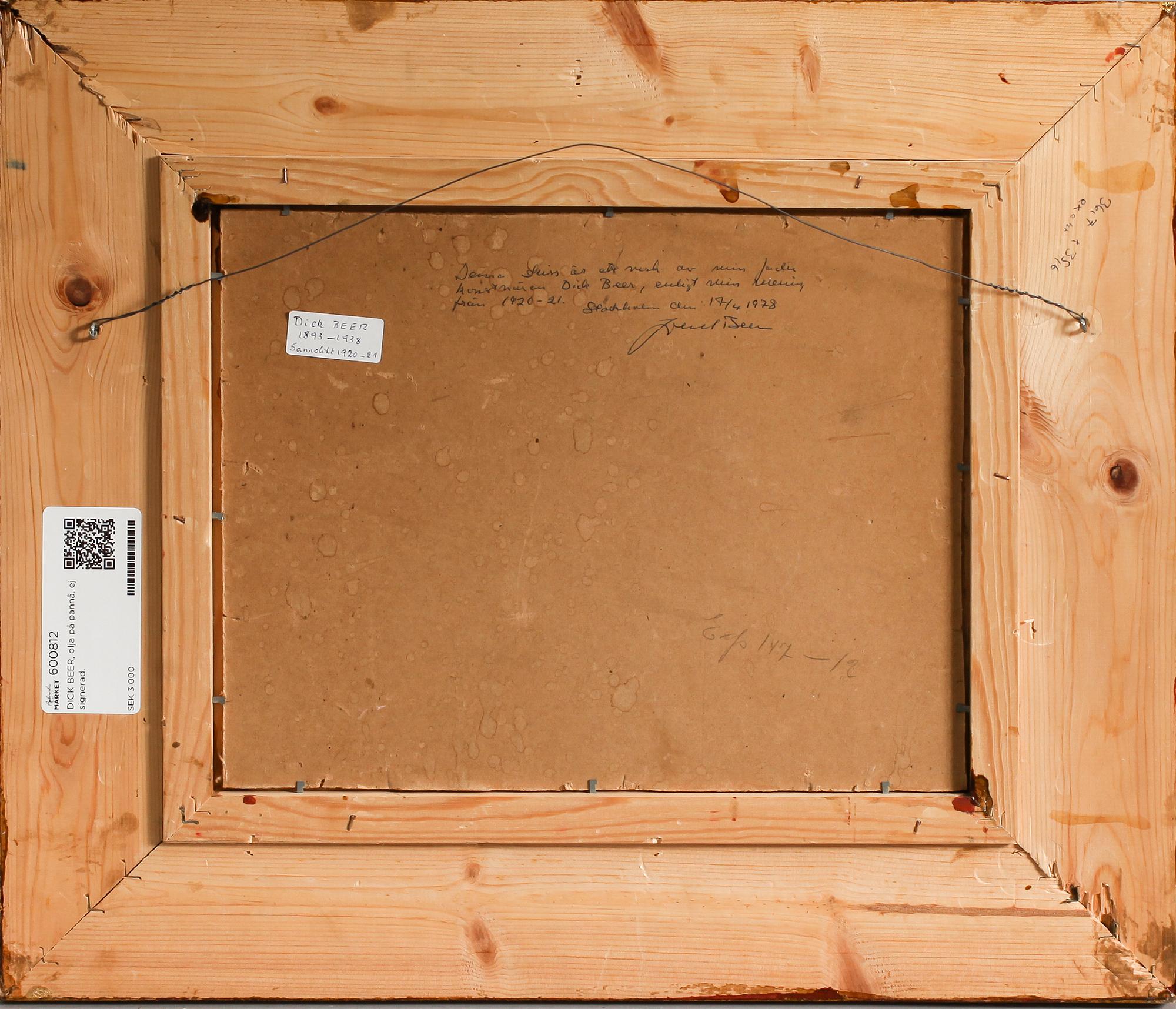 DICK BEER, olja på pannå, ej signerad.