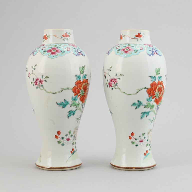 A pair of famille rose vases, Qing dynasty, Qianlong (1736-95).