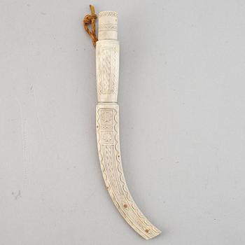 A reindeer horn Sami knife, signed SJ.