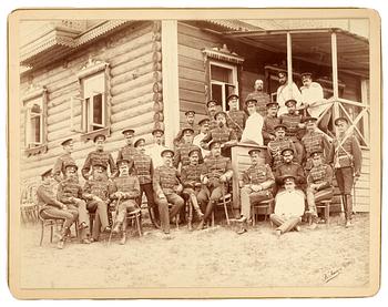 599. Photo of Russian officers at Krasnoe Selo with Tsarevitch Nikolai (II).