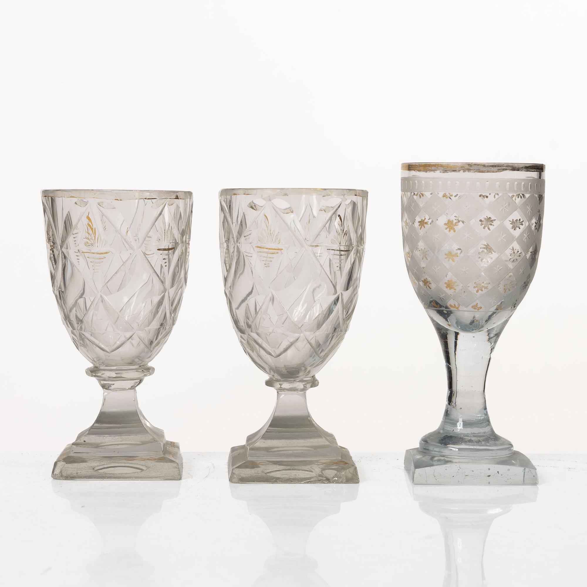 18 wine glasses, 19th century.
