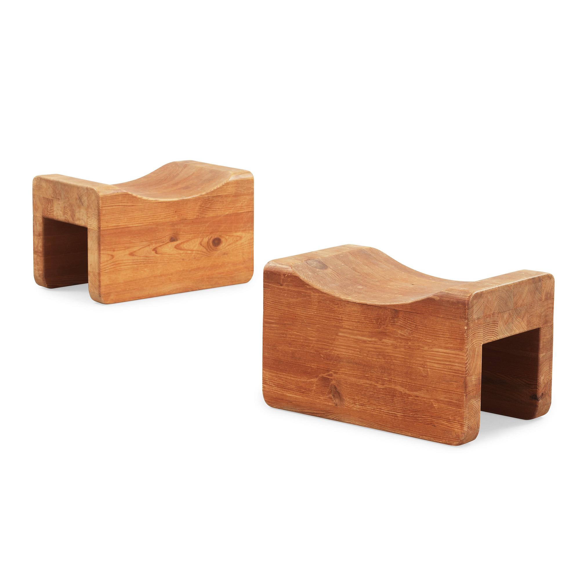 A pair of Axel Einar Hjorth pine stools, probably "Utö", Nordiska Kompaniet, Sweden 1930's.