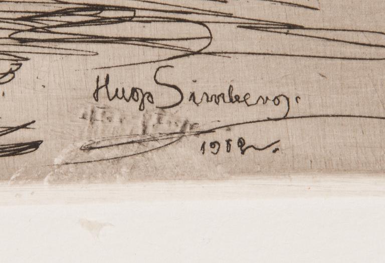 HUGO SIMBERG, viivasyövytys ja kuivaneula, laattasigneerattu ja merkattu "efter fotogr.1902".