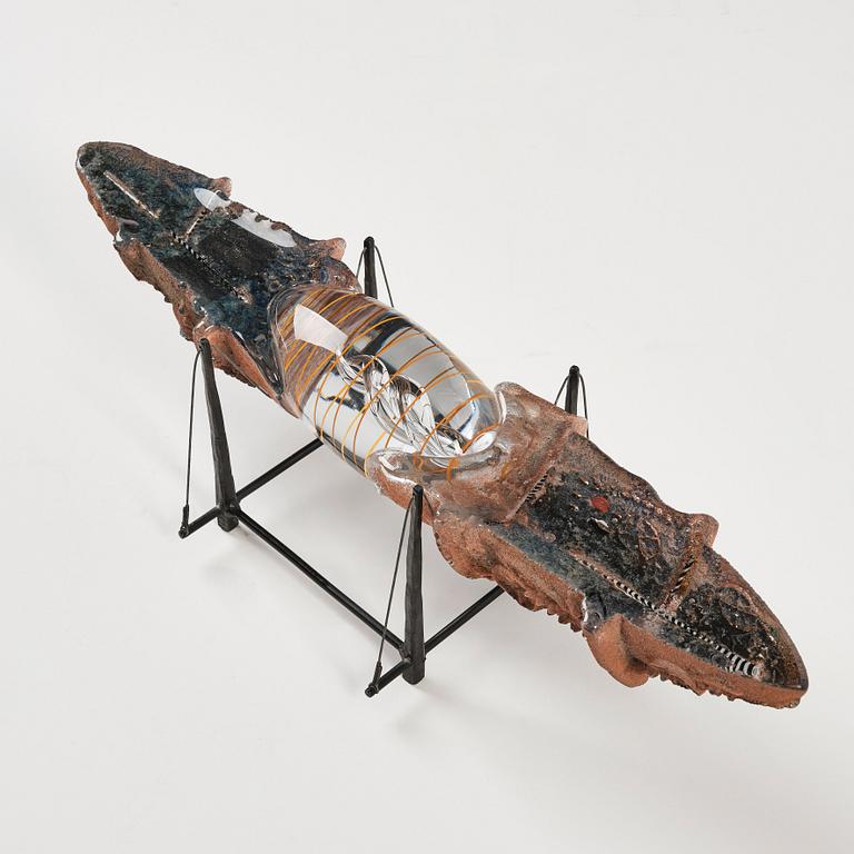 Bertil Vallien, "Precious Cargo", a unique sand cast glass sculpture of a boat, Kosta Boda 1987.