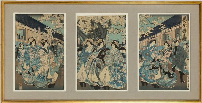 Träsnitt, triptyk, Japan, 1800-tal.