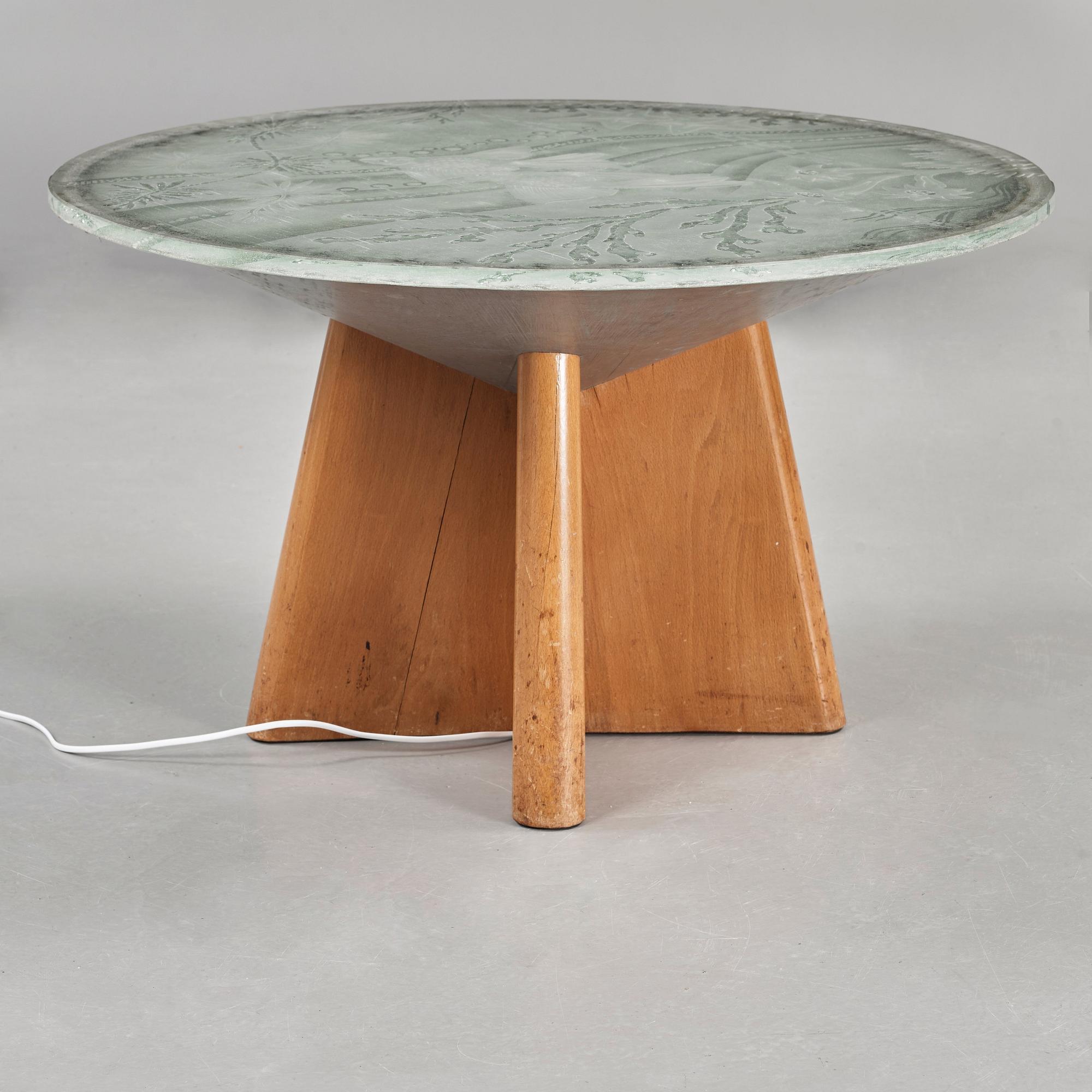 A Swedish Modern blasted glass top sofa table, Glössner & Co, Stockholm 1946.