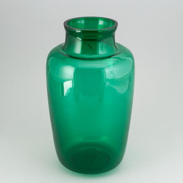 A set of five green and blue glass vases, Sweden, 20th Century.