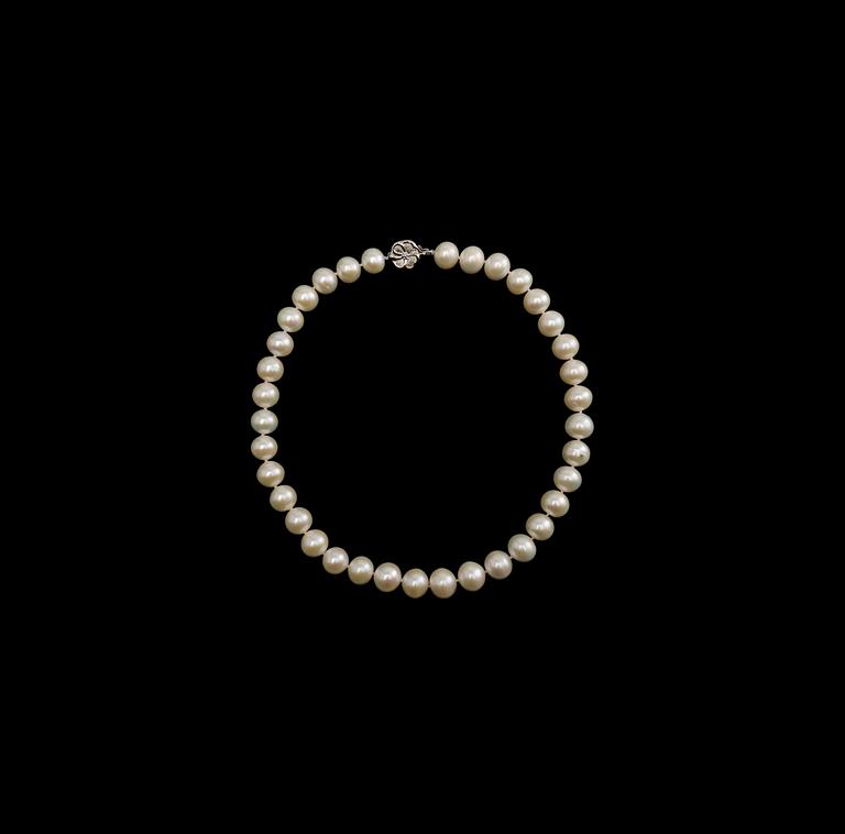 A NECKLACE, cultivated freshwater pearls. 12 mm. Clasp in silver. Length 43 cm.