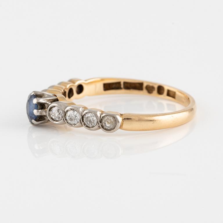 Ring in 18K gold with sapphire and old-cut diamonds.