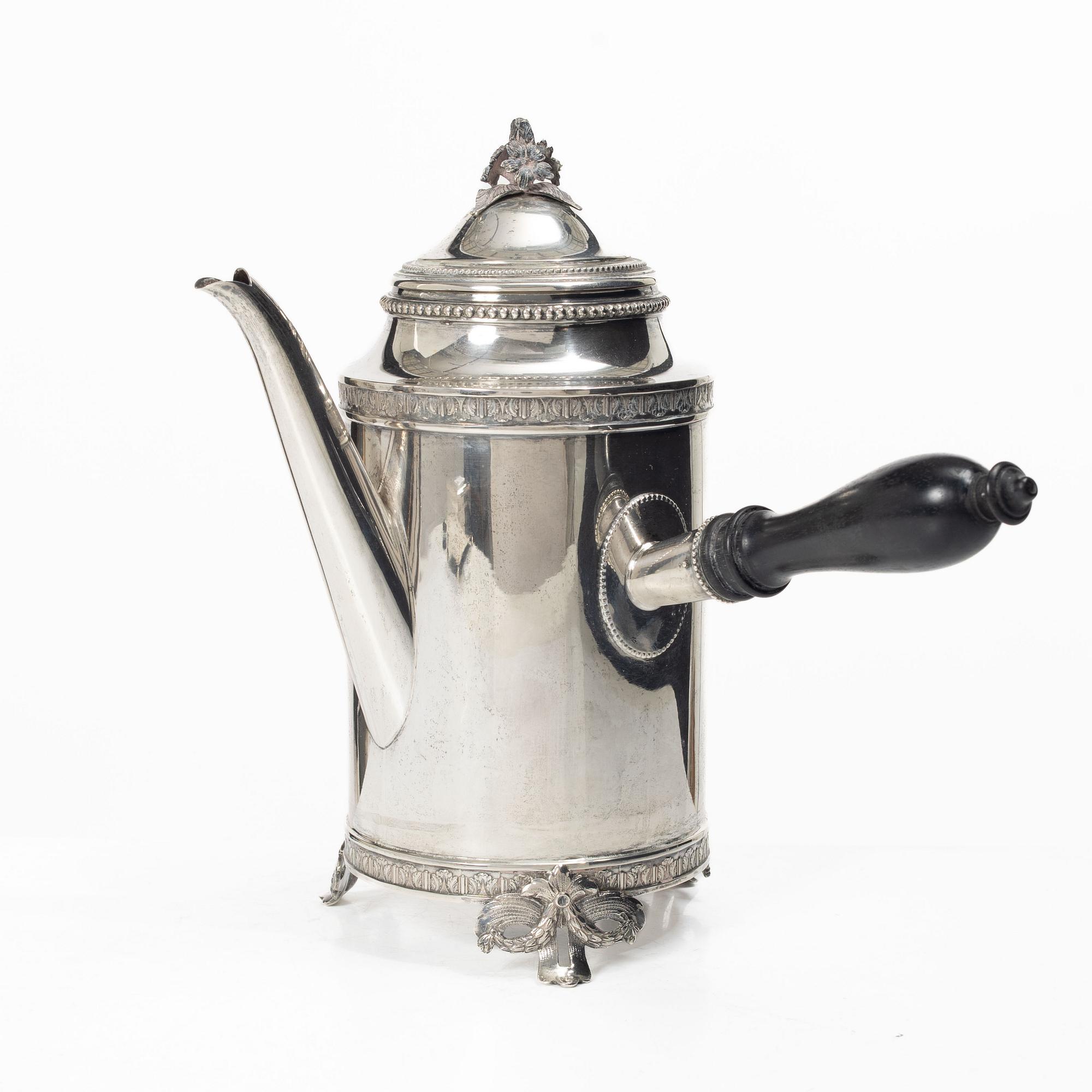 C.G. Hallberg, Coffee pot, silver, Gustavian style, Stockholm 1930.