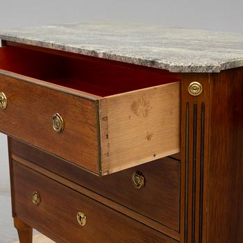 A mahogany veneered late Gustavian style chest of drawers, mid 20th Century.