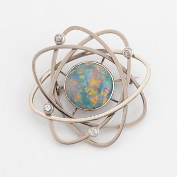 Brooch, Strömdahls, with opal and faceted white stones.