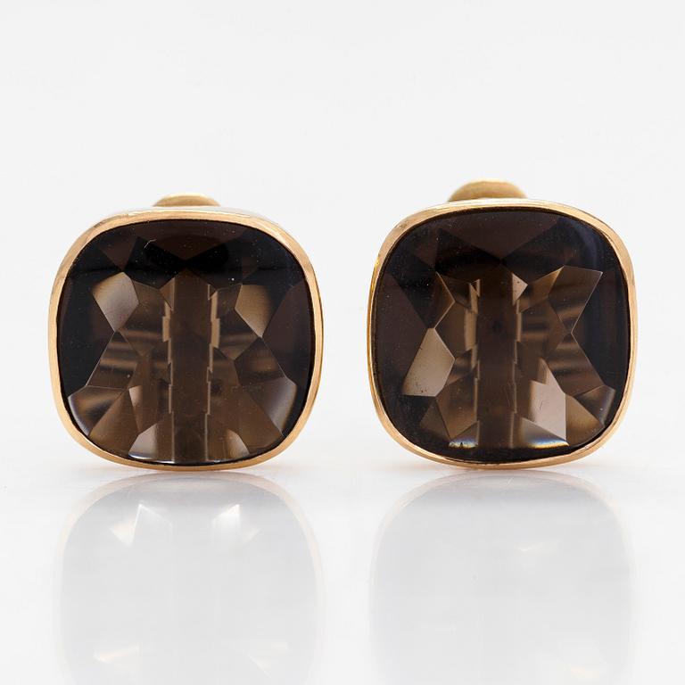 Torbjörn Tillander, Earrings, 18K gold and smoky quartz, Helsinki 1984.