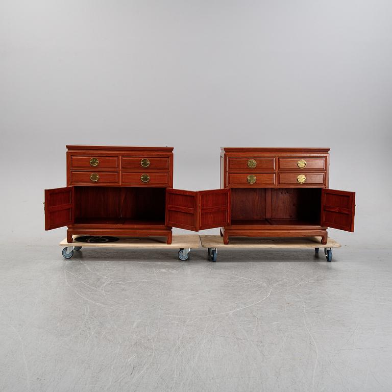 A pair of cupboards or sideboards, Yuen Cheong Furniture Co, Hong Kong, second half of the 20th century.