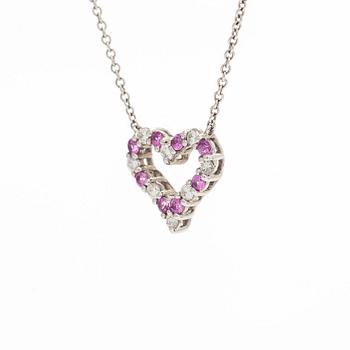 Tiffany & Co, halsband med hänge, hjärta, platina, diamanter och rosa safirer.
