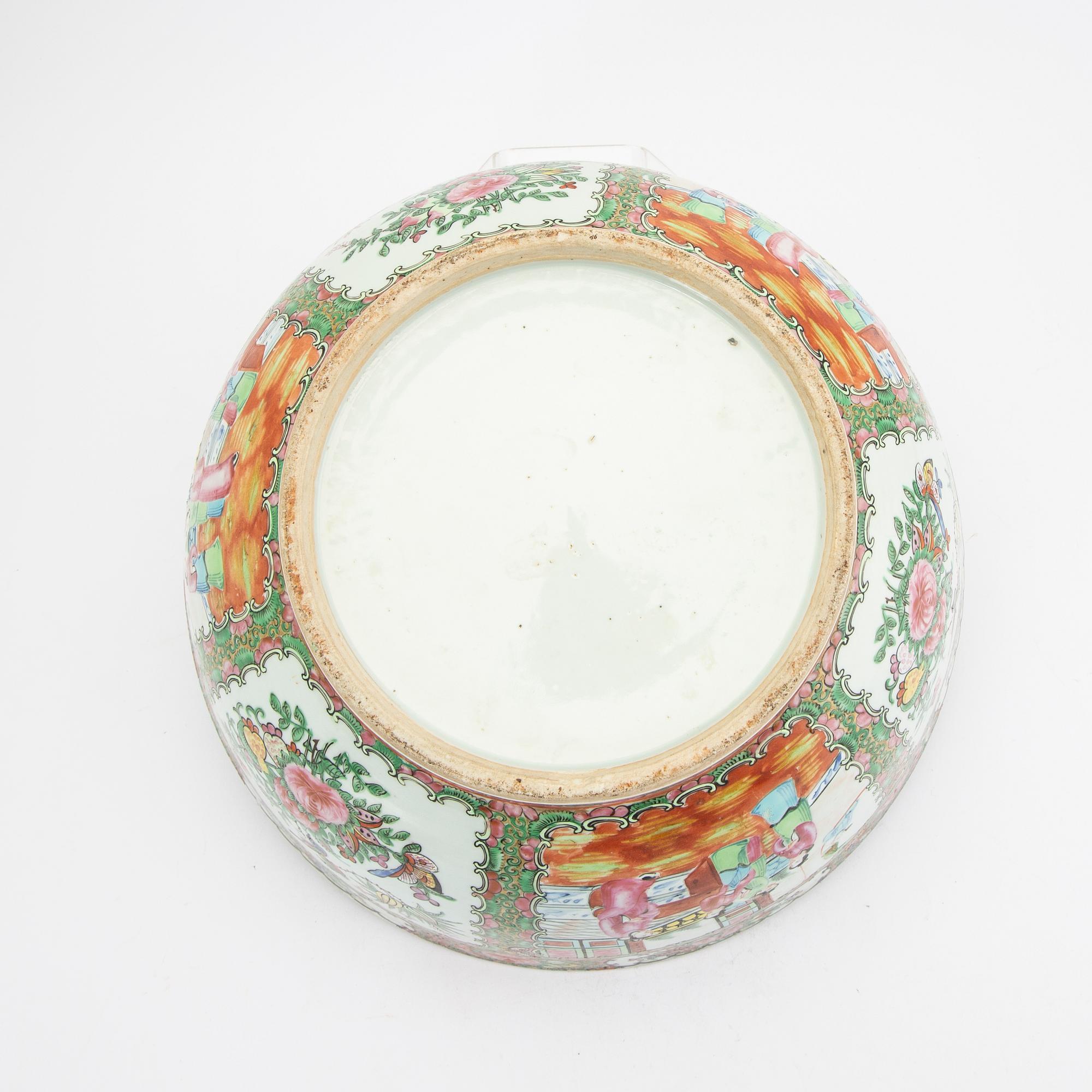 Bålskål samt fat 3 st Kina  Kanton sent 1800-tal porslin.