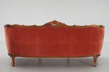 SOFFA samt FÅTÖLJER, ett par, rokokostil, 1900-talets andra hälft.