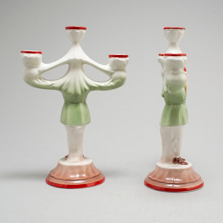 A pair of ceramic candelabra from Alcobaca, Portugal.