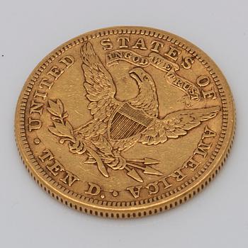 MYNT, guld, 10 dollar, Liberty Head USA, 1881.