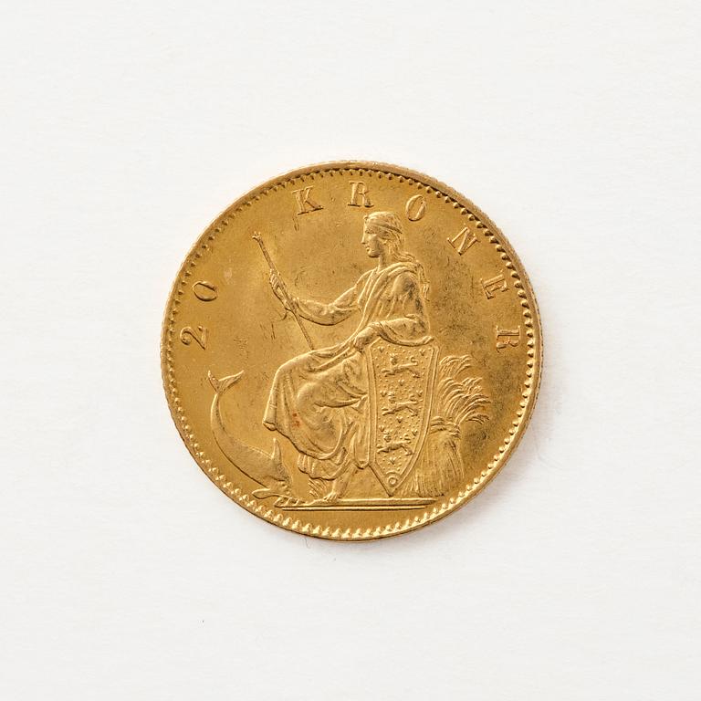 Gold coin, Christian IX, Denmark, 20 kroner, 1873.