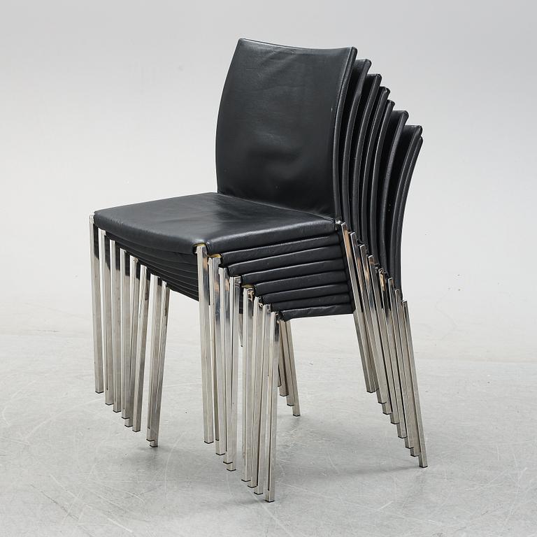 A set of eight steel and leather chairs, 21th century.