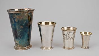 BÄGARE, 4st, silver, bl.a. CG hallberg, 1958, total vikt ca 500 g.