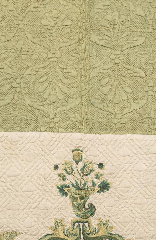 BED COVER. Embroidered silk. Sweden second half of the 18th century.