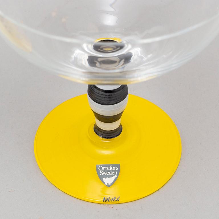 ANNE NILSSON, champagnekupor, 6 st, glas, "Polka", Orrefors, 1900-talets andra hälft.