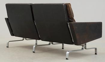 A Poul Kjaerholm 'PK-31-2' steel and black leather sofa, E Kold Christensen, Denmark.