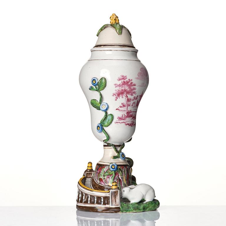 A Swedish Marieberg faience vase with cover, 18th century.