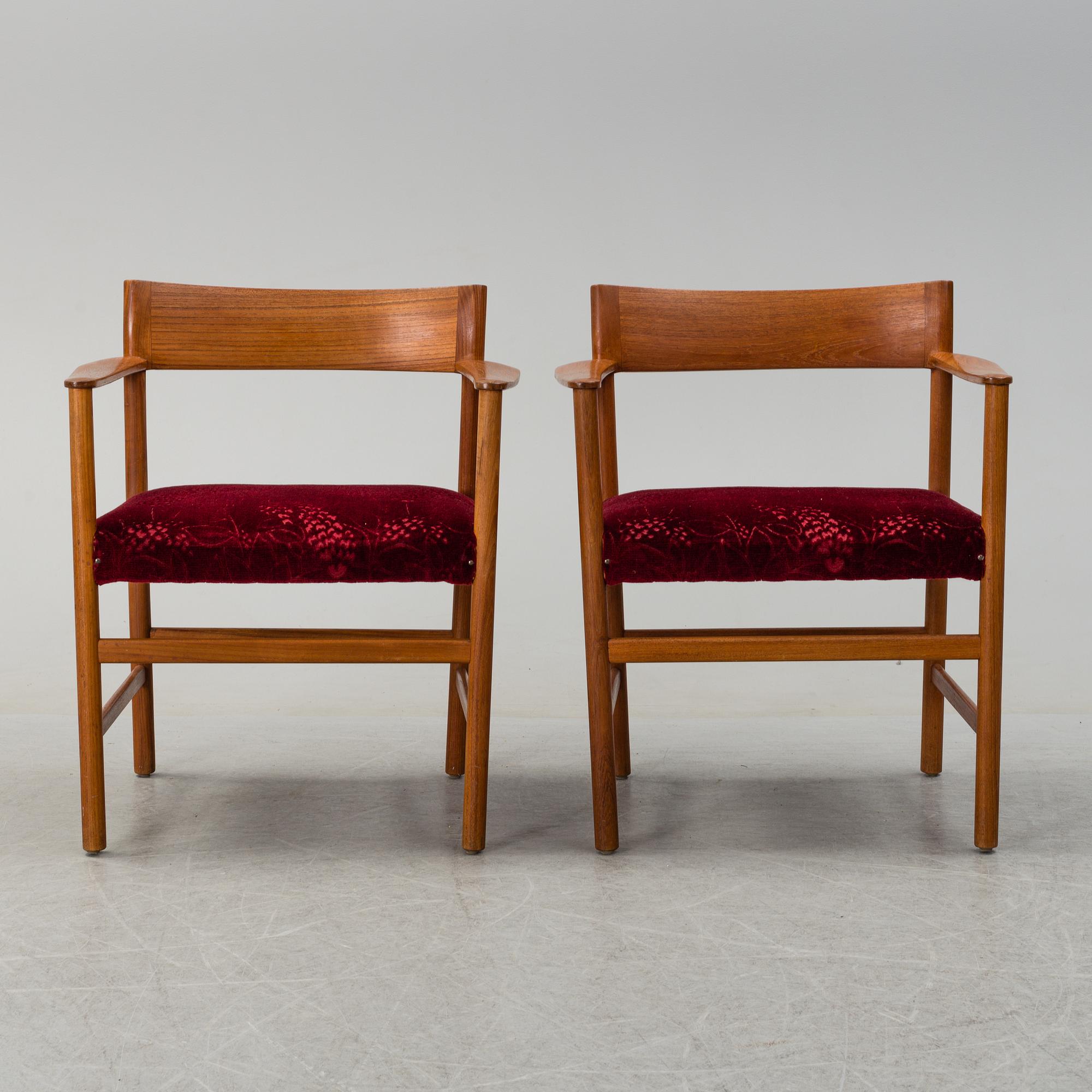 Two 1960's  teak model 10, armchairs by Arne Halvorsen for L Jacosen.