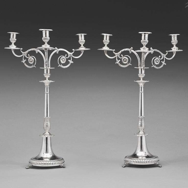 A pair of Swedish 19th century candelabra, mark of Johan-Petter Grönwall, Stockholm 1829-1830.