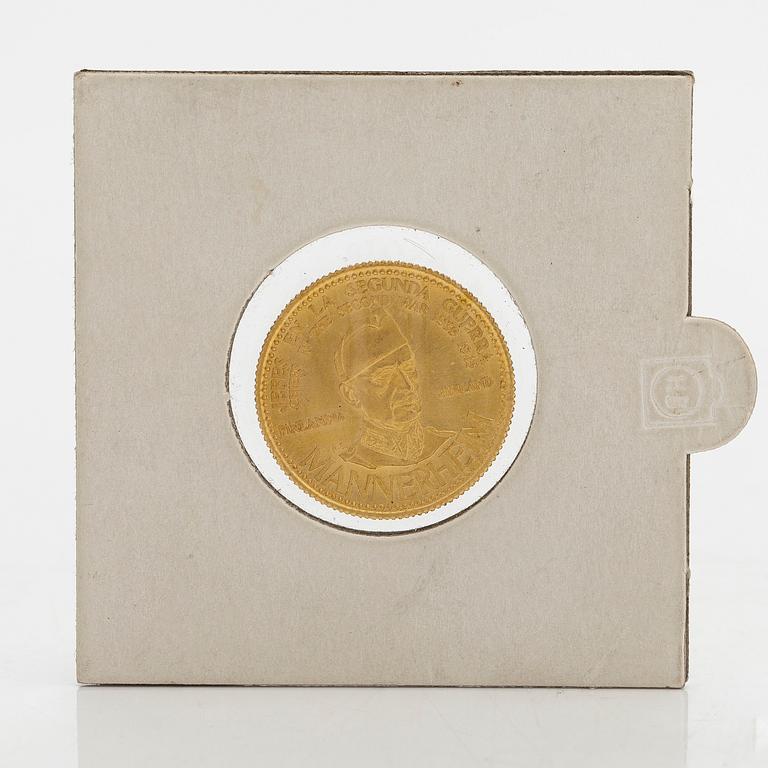 A commemorative coin of Mannerheim, gold, Venezuela 1958. Banco Italo-Venezuela.
