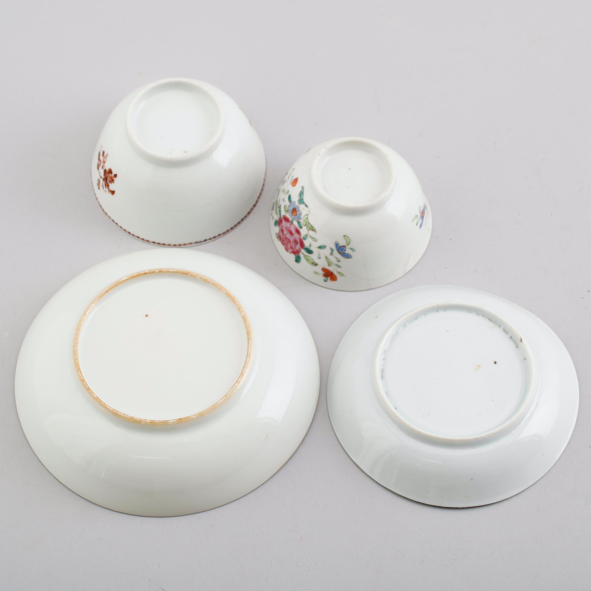 TESKÅL MED FAT OCH TESKÅL MED UDDA FAT, porslin, Kina, Qian Long 1736-1795.