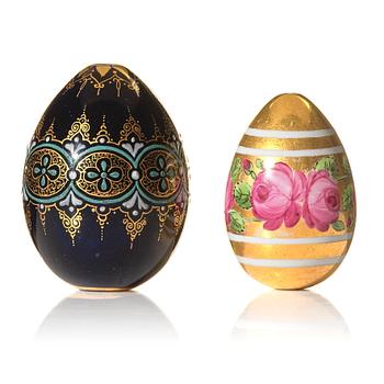 361. Two Russian porcelain Easter Eggs, 19th Century, presumably Imperial Porcelain Manufactory, St Petersburg.