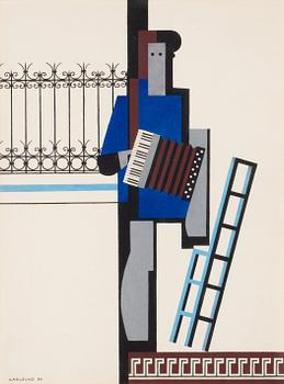 195. Otto G Carlsund, "Musikant med dragspel" / "Blå bar" (Musician with accordion / Blue bar).