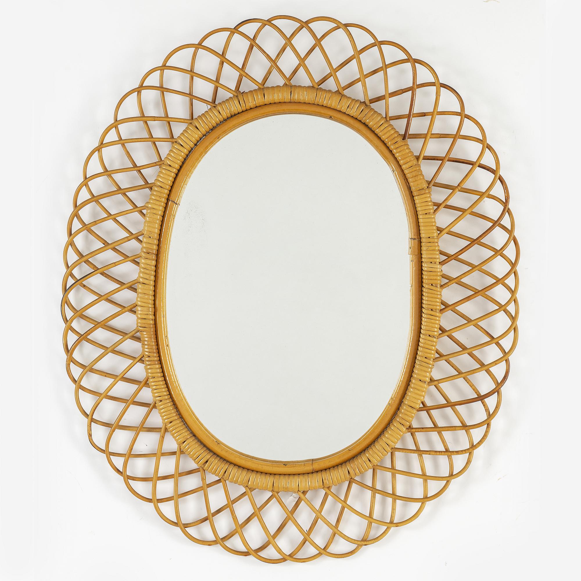 A rattan framed Swedish Modern mirror, 1940's.
