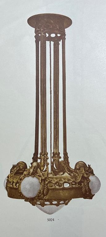 Emy Wahlström, an Art Nouveau chandelier model "5024", Arvid Böhlmarks Lampfabrik, Stockholm, 1910s.