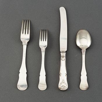 A Norwegian 20th century 48 piece silver cutlery, marked Tolstrup. Rococo-style.