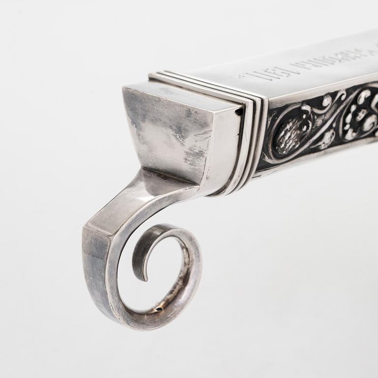 A parcel-gilt kovsh, maker's mark of Mikhail Tarasov, Moscow 1908-14. Length 40 cm.