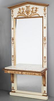 245. A mirror with console table, Empire, 19th Century.