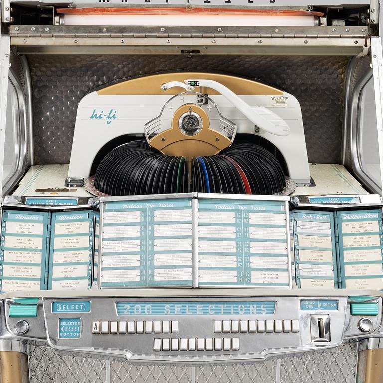 Jukebox, Wurlitzer modell 2100,  Rudolph Wurlitzer Company, North Tonawanda, New York, USA, 1957.