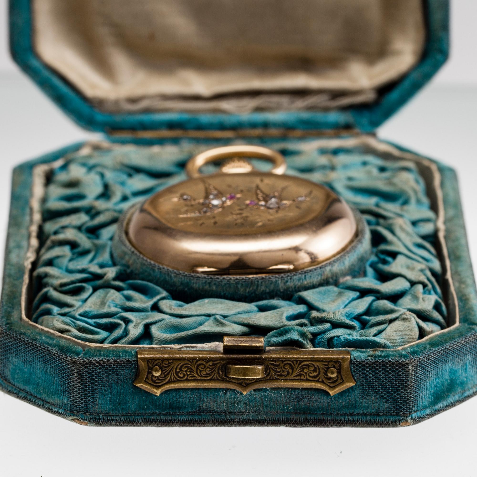 DAMUR / HÄNGE, 14K (56) guld, dubbelboett, Borel Neuchatel, I.E. Morosov etui.