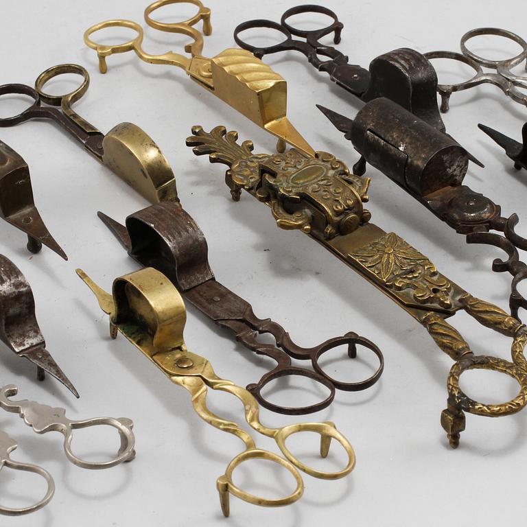 LJUSSAXAR, metall, 12 st, 1700/1800/1900-tal.