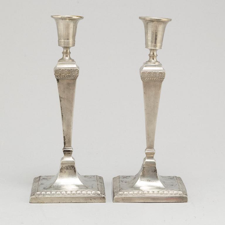 JOHAN PETTER FAGERSTRÖM,  a pair of pewter candlesticks from Kalmar, 1798-1845.