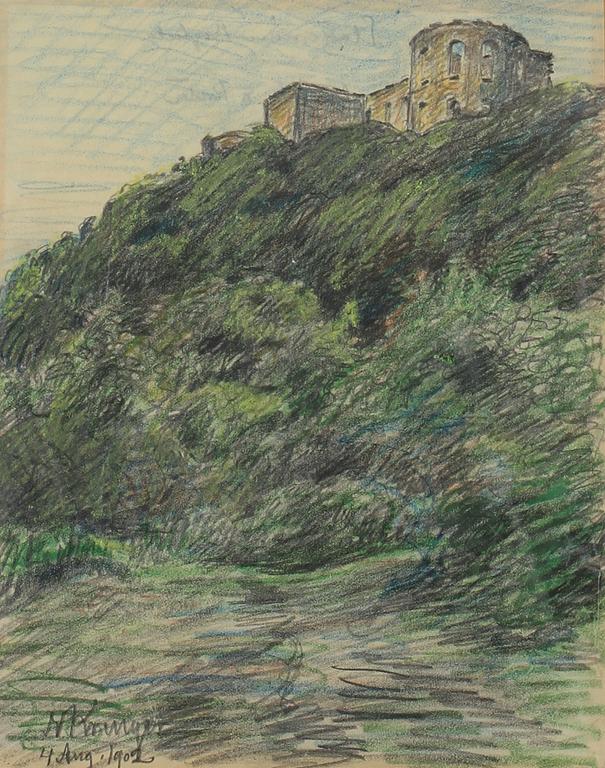 NILS KREUGER, krita på papper, sign och dat 1902.